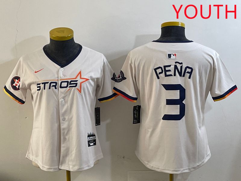 Youth Houston Astros #3 Pena Cream Three generations Joint Name 2025 Nike MLB Jersey style 15->youth mlb jersey->Youth Jersey
